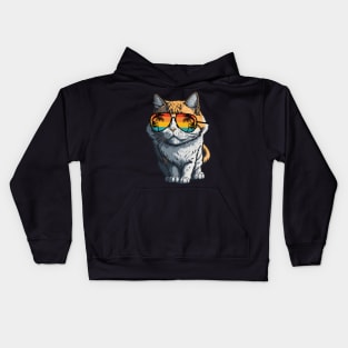 Cool Feline in Shades: Whiskered Purrfection for Cat Miaw Lovers Kids Hoodie